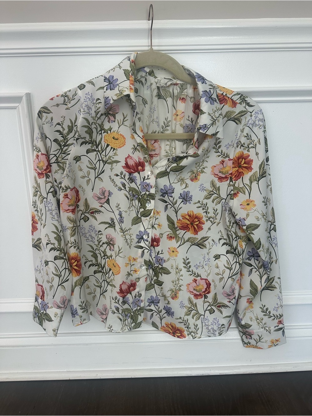 Joie Floral Button-Down Blouse Satin Size L